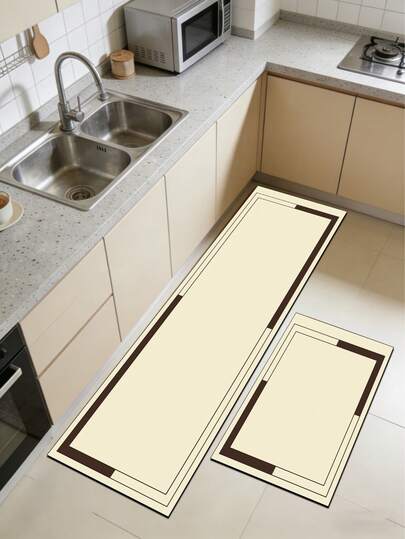 1 tấm lót bếp bằng gel silica, có màu nền be nhạt với thiết kế viền hình học nhiều lớp màu nâu, điểm nhấn là các hình vuông màu nâu ở các góc, mang đến phong cách sang trọng hiện đại/Trung Quốc đơn giản nhưng thanh lịch với vẻ ngoài gọn gàng và nhiều lớp.