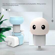 Silicone Charging Cable Organizer, Cute Cartoon Desktop Charging Line Holder - White - View 2