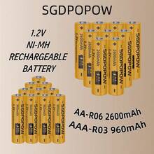SGDPOPOW Baterai NiMH AA/AAA R06/R03 2600mAh/960mAh, Baterai Stabil, Cocok Untuk Mainan, Kunci Pintu, Dan Berbagai Produk Elektronik Yang Menggunakan Baterai AA Atau AAA - View 2