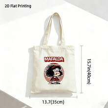1 chiếc túi tote vải bố họa tiết hoạt hình Mafalda/màu đen + trang trí hình tròn đỏ cổ điển + dung tích lớn, có thể gấp gọn + phong cách retro Mỹ, phù hợp cho đi làm hàng ngày, mua sắm, đi học, dạo chơi. - trắng - Xem 5