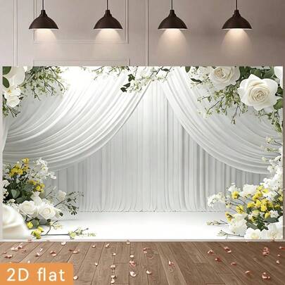 2D Flat Party Banner, 1 Polyester Background Screen, Flower Decoration, Suitable For Wedding Backgrounds, Rooms, Gardens, Homes, Clubs, Farms, No Need For Electricity, Easy To Hang, 2D Flat Design