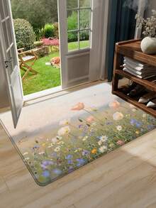 1pc Gradient Color Snapdragon Floral Pattern Doormat, Modern Farmhouse Style Absorbent Non-Slip Bath Mat, Living Room Bedroom Small Rug, Outdoor Rug, Entryway Rug, House Rug, Entrance Shoe Scraper Mat - Gentle Flower Field - View 2