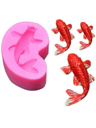 1个3D金鱼和锦鲤鱼尾蜡烛模具，硅胶模具，适用于“鱼年”装饰配件