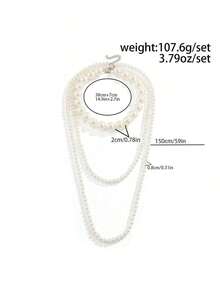 2pc Set Fashionable Elegant Asymmetrical Pearl Beaded Necklace, Luxurious Jewelry For Women, Catwalk Formal Dress Party Accessory, Gift For Her On Holidays - 白色 - 查看 5