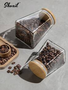 1 pieza Tarro de almacenamiento de café cuadrado de vidrio hermético, tarro de almacenamiento de alimentos, recipiente para granos y cereales, hojas de té y dulces - Transparente - Ver 4