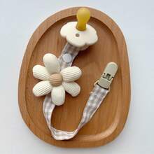 1 pieza Clip de chupete con flor de tela y mordedor (chupete no incluido), para Navidad - Flor beige de cinco pétalos - Ver 2