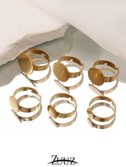 10个不锈钢可调节空白戒指底座，适用于8/10/12/14/15/16mm凸面宝石镶嵌托盘，DIY珠宝制作材料配件戒指配件