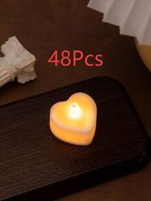 24pcs/6pcs Heart-Shaped LED Flameless Electronic Candles, Romantic Atmosphere Small Lights, Warm Light, Holiday Decoration, Tabletop Accents - White - View 12
