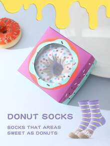 1 Pair Multicolor Mid-Calf Gift Socks, Unisex Couple Set, Soft Donut Novelty Socks, Imaginative Food-Inspired Creative Design, Comfortable Versatile, Suitable For Birthday, Valentine's Day, Easter, Ramadan, Date, Family Gathering, Party, Holiday - Multicolor - View 8