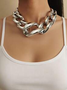 1 pieza Joyería europea y americana de comercio transfronterizo, llamativo collar de cadena gruesa de metal geométrico punk de una sola capa - Collar de cadena grande - Ver 5
