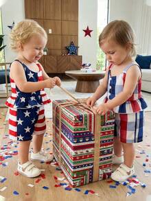 4th Of July Toddler Girl Outfit Strip Star Printed Sleeveless Tops Elastic Waist Shorts Girls Summer Clothes - Màu xanh lam - Xem 9