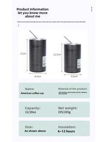 1个不锈钢保温杯，带吸管，文字图案不锈钢美式咖啡杯 | 哑光银色表面 + 防漏吸管盖，冷热两用，大容量高品质饮水杯，适用于办公室、家庭、通勤。 - 彩色 - 查看 11