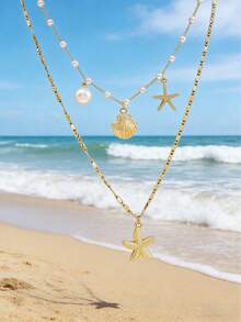 时尚休闲度假风海洋系列项链，海星贝壳珍珠项链套装配饰 - 海星 - 查看 5