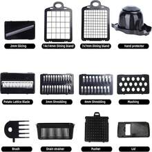 Picador de verduras multifuncional negro de 14 en 1 - Diseño antideslizante, fácil de usar y limpiar, material de ABS con recipiente, herramienta de corte de cocina - Herramienta universal de preparación de alimentos para chefs en el hogar - Multicolor - Ver 10
