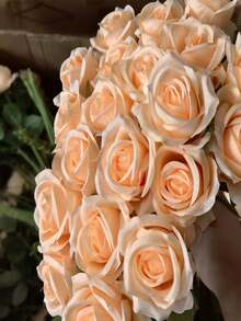 Ramo de boda cautivador 2026 hecho de rosas artificiales de alta gama, decorado con perlas lujosas, adecuado para ocasiones especiales elegantes. Ofrece una variedad de opciones de color, estilos diversos y especificaciones de tamaño. - Amarillo - Ver 11