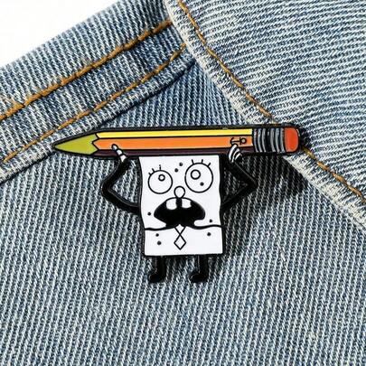 SpongeBob SquarePants 1 pieza Broche de dibujo animado cómico, broche creativo adecuado para combinar con atuendos, insignia de metal esmaltado cuadrada para ropa, mochila, accesorios, regalo para amigos, accesorios de ropa, regalo de vacaciones, regalo de fiesta