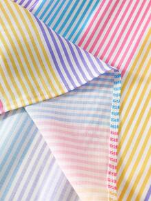 Colorful Striped Floral Strap A-Line Casual Dress, Suitable For Young Girls, Summer Gift, Beach Vacation - Multicolor - View 5