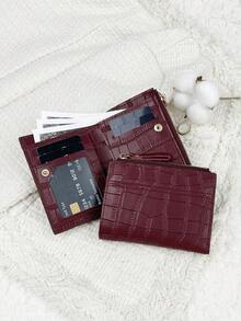 SOUTHLAND&KANGAROO Burgundy Bag Charry Red Bag Wine Red Bag,Letter Detail Fold Over Small Wallet Pocket Wallet Small Purse Bifold Slim Women Wallet Lightweight Portable Credit Card Key Case Short Wallet Cute Modern Fashion - 白色 - 查看 5