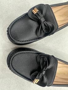 Giày lười công sở kiểu dáng preppy, nơ to, phong cách học sinh, thích hợp cho văn phòng, mùa xuân và mùa thu. - màu đen - Xem 2