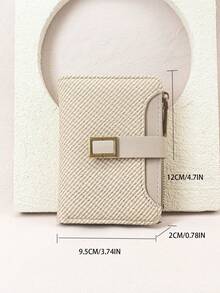 Women's Short Contrast Color Patchwork Wallet, Fashion Textured Woven Purse Multi-Function Card Holder Pouch, Elegant Snap Closure Young Student Large Capacity Zipper Coin Purse, Lightweight Stylish Convenient Carry, Suitable For Holiday Gift - Apricot - View 7
