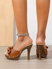 Giày sandal đế dày mùa hè, sandal cao gót kiểu Hàn Quốc, sandal cao gót đế dày một quai đa năng thời trang dành cho nữ đi chơi ngoài trời. - màu nâu - Xem 6