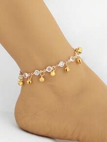 1 pieza Tobillera con campanilla con strass y flecos, adecuada para vacaciones y uso diario, apropiada para adolescentes - A - Ver 1
