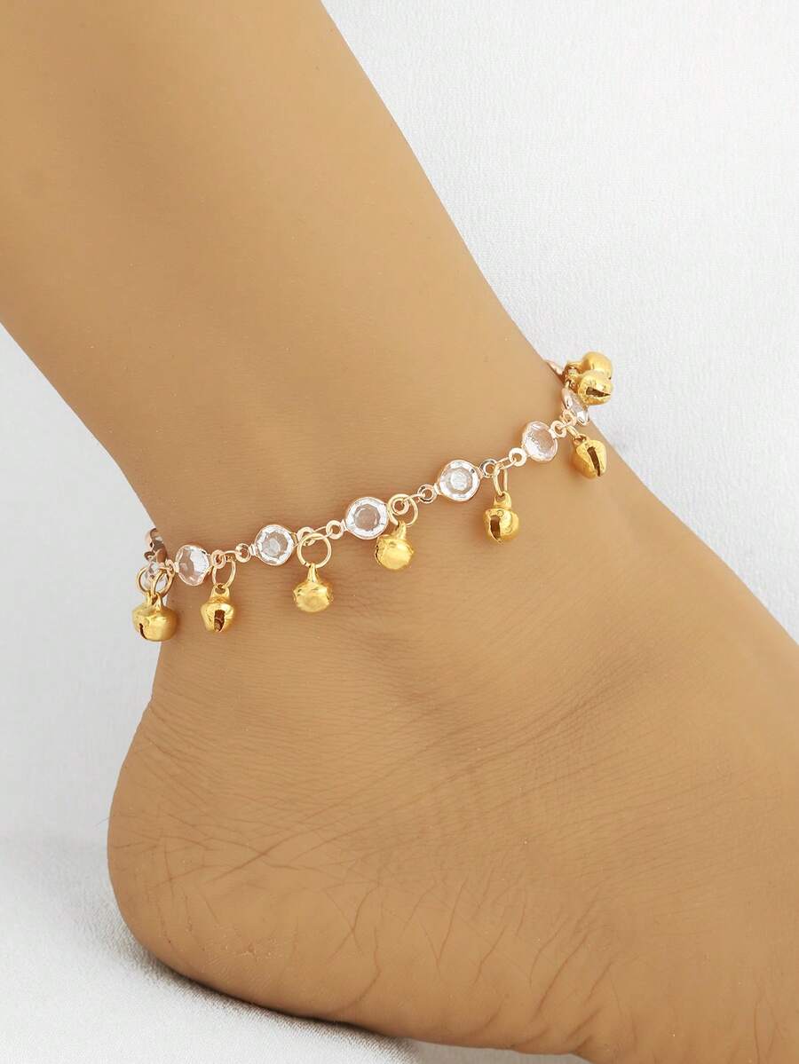 1 pieza Tobillera con campanilla con strass y flecos, adecuada para vacaciones y uso diario, apropiada para adolescentes - A - Ver 1