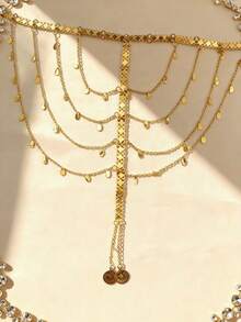 Headpiece de Estilo Boêmio com Corrente Multicamadas de Moedas Douradas, Adequado para Uso Externo, Casamento, Festa, Presente para Amigos e Namoradas - Dourado - Visão 6