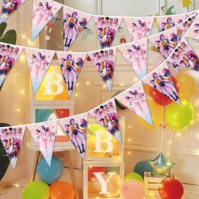 随机款式 12 件套 K-Pop 三角旗挂饰套装，派对装饰，生日庆祝花环，主题派对装饰用品（图案随机）