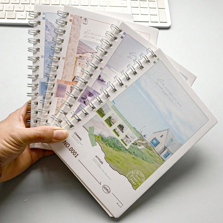 A5螺旋笔记本，66页，横格纸，加厚封面，办公用品，学生学习笔记本，烫金封面硬面笔记本 - A5 - 查看 1