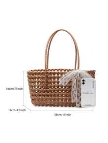 Borsa a mano intrecciata minimalista e versatile con design traforato, adatta per uscite quotidiane, vacanze al mare e attività di svago - Multicolore - Visualizzare 12