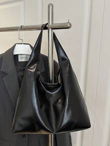 Bolso de hombro de mujer de gran capacidad y unicolor vintage, bolso cruzado multifuncional, bolso de mano, bolso cruzado de gran capacidad, bolso de trabajo casual (el color y la imagen pue - Negro 5 - Ver 8