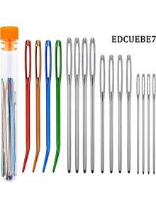 EDCUEBE7 17 件/套不锈钢挂毯针（12 件）+彩色弯曲钩针（4 件），带 1 个收纳盒，用于缝纫、钩针编织、DIY 针织（所有款式和颜色随机） - 多色 - 查看 13