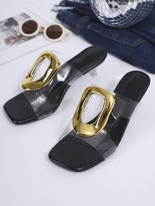 Summer French Style Mini Heeled Sandals, Square Toe One-Strap Design, Versatile Commuting & Dating Women Shoes - Big Black - View 6