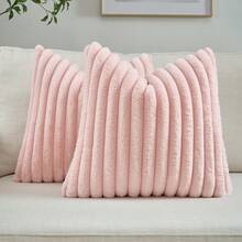 YSTYLE 2-teiliges Sofakissen-Set aus Kunstfell, 40 x 40 cm, dekorative Sofakissenbezüge fürs Wohnzimmer, weiche Kissenbezüge, herzförmige Kissenbezüge mit Reißverschluss - Pink - Übersicht 1