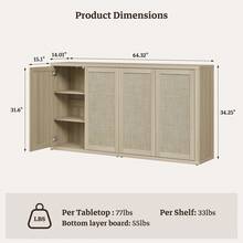 SICOTAS Rattan Sideboard Storage Cabinet - Boho Credenza Coffee Bar Cabinet With Doors & Adjustable Shelves, Large Farmhouse Buffet Console Table For Living Room, Kitchen, Entryway - Sand Oak - View 5