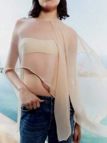 1 chiếc khăn choàng voan mỏng nhẹ kiểu Pháp lãng mạn dáng suông dành cho nữ, kiểu áo croptop mặc ngoài đồ bơi, thích hợp cho kỳ nghỉ hoặc đi biển. - Nhiều màu - Xem 12