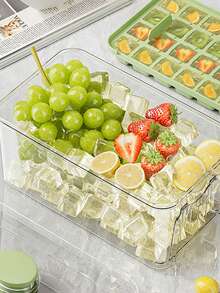 One-Click Ice Cube Tray (With Ice Scoop), Press-Type Ice Cube Maker With Lid Homemade Ice Cube Box For Home Use, Refrigerator Storage Tray--Fruit Ice Cubes, Basic Kitchen Accessory, Christmas, Thanksgiving Gift, Manual DIY Ice Cube Freedom - View 8
