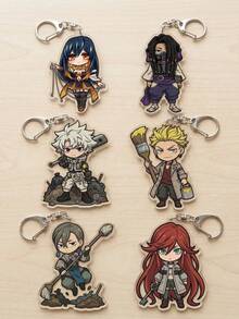 6pcs GACHIAKUTA Anime Character Acrylic Pendant , Zanka Nijiku/Rudo/Enjin/Riyo /Jabber /Amo Japanese Text Bag Charm, Cute Key Holder Accessories Fans Perfect Present - Multicolor - View 1