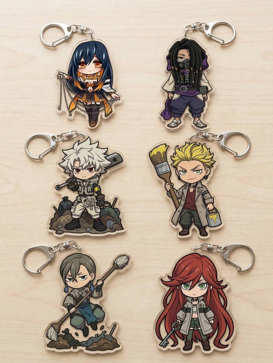 6pcs GACHIAKUTA Anime Character Acrylic Pendant , Zanka Nijiku/Rudo/Enjin/Riyo /Jabber /Amo Japanese Text Bag Charm, Cute Key Holder Accessories Fans Perfect Present - Multicolor - View 1