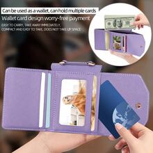 VIETAO Funda de teléfono de piel sintética compatible con Galaxy Z Flip 3/4/5/6/7 con ranura para tarjeta, cordón, billetera, correa para la muñeca, cubierta protectora de moda - Morado - Ver 4
