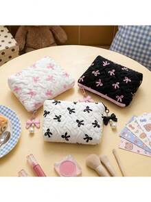 蝴蝶结化妆包 高级美妆零钱包收纳包 可爱化妆包 大容量 高级质感包 - 彩色 - 查看 1