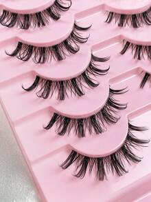 10 Pairs Manga Lashes Faux Mink Eyelashes Natural Full False Eyelashes Volumized Cat Eye Lashes Cosplay Travel Essentials Makeup - Black - View 4
