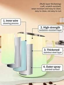 Cốc pha cà phê latte nghệ thuật bằng thép không gỉ có thể tùy chỉnh, vòi nghiêng, dụng cụ pha cà phê latte nghệ thuật, thích hợp sử dụng tại nhà và quán cà phê. - Nhiều màu - Xem 4