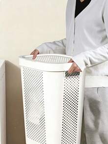 2pcs Hollow-Out Breathable Design Laundry Basket, With Lid For Dust Prevention, Multiple Colors Available, Size 40*29*62cm, Large Capacity For Storing Dirty Clothes And Sundries, Stable With Feet - Multicolor - View 5