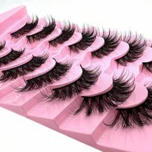 一套7对D型卷翘蓬松自然假睫毛，经典猫眼仿貂毛假睫毛，交叉柔软5D立体假睫毛，打造柔和自然的睫毛嫁接妆容，呈现自然妆效 - A - 查看 1