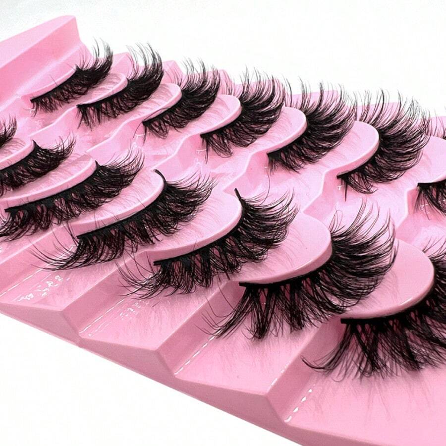 一套7对D型卷翘蓬松自然假睫毛，经典猫眼仿貂毛假睫毛，交叉柔软5D立体假睫毛，打造柔和自然的睫毛嫁接妆容，呈现自然妆效 - A - 查看 1