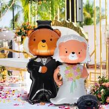 Globo de lámina de oso de dibujos animados de 117 cm para novia y novio, decoración de fiesta de boda, globos de compromiso - Ver 4