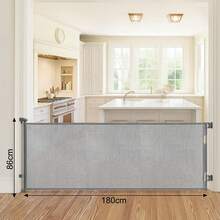 Retractable Stair Gate – 33" Tall Gate With One-Hand Operation For Stairs, Doorways, Hallways & Outdoor Use - Gray - 180cm - View 2