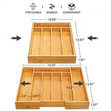Expandable Bamboo Kitchen Drawer Organizer For Cutlery And Utensils Adjustable Bamboo Wood Cutlery Tray In Drawer For Flatware And Silverware In Kitchen Natural - Natural - View 3